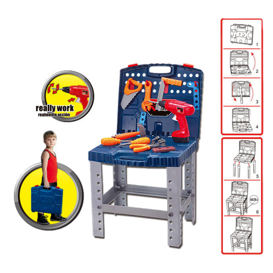 Banc de lucru cu scule pentru copii, 50 accesorii incluse pentru o distractie garantata, Multicolor