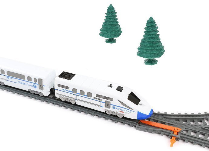 Circuit Trenulet Electric, Locomotiva cu Vagon, Pod Mobil, Tuneluri, Lungime Cale Ferata 366 cm, Efecte Luminoase, Elemente de Decor, 147 x 45.5 cm, Multicolor