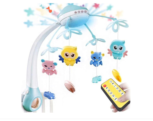 Carusel muzical pentru bebelusi cu telecomanda proiector si 500 de melodii Blue