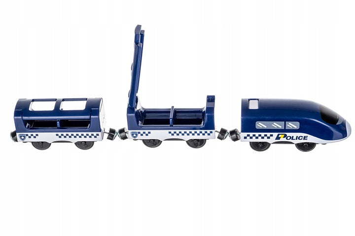 Set Trenulet de Jucarie, Police Department, Include Locomotiva Electrica si Vehicule de Politie, Indicatoare Rutiere, 92 Elemente, Albastru