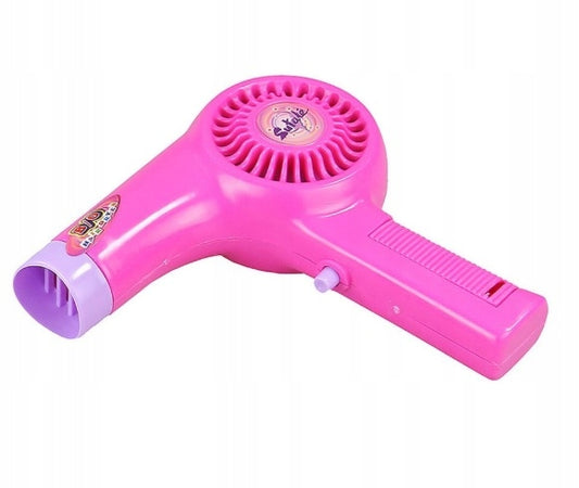 Trusa de Infrumusetare pentru Fetite, KinderVibe, cu Gentuta, Include Uscator cu Sunete, Oglinda, Bigudiuri, Machiaje, Perie de Par, Roz