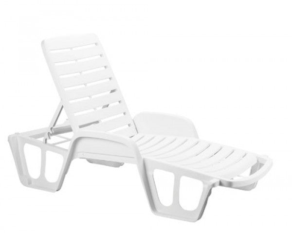 Sezlong din plastic, pentru plaja, alb, 71 x 100 x 192 cm