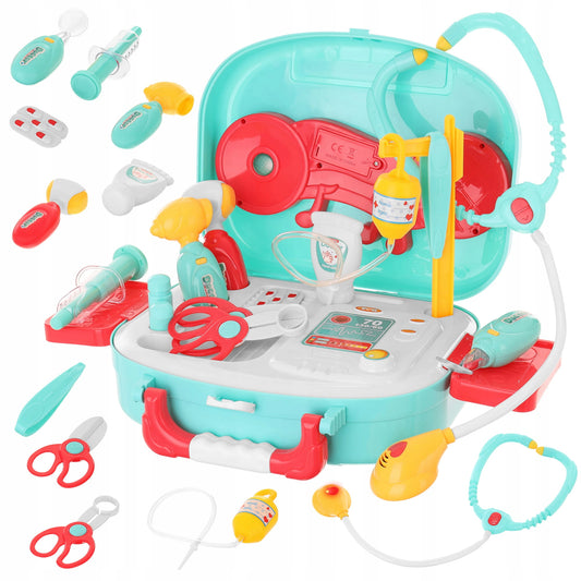 Trusa medicala copii Lovely Baby cu 12 accesorii, stetoscop, penseta, lupa, geanta transport