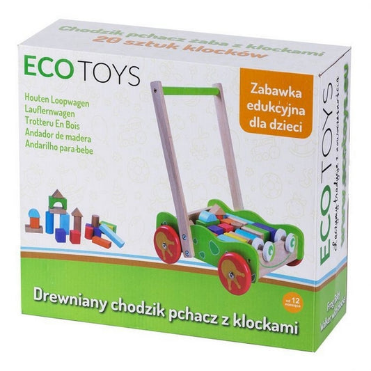 Antemergator din lemn + 20 de cuburi ecotoys 2120