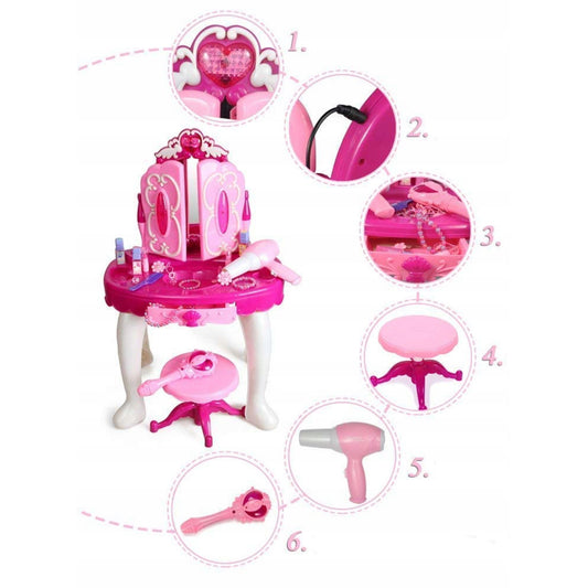 Set masa de toaleta, Accesorii, Sunete muzicale, Bagheta, Plastic, Roz