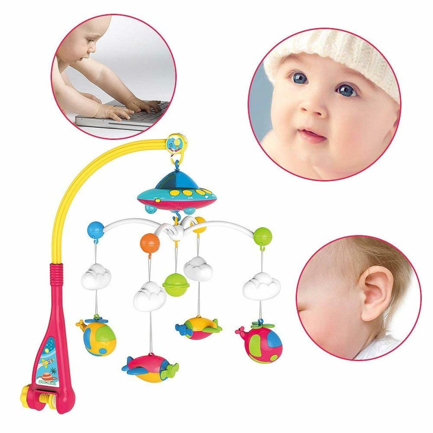 Carusel muzical cu telecomanda si proiector, Huanger Dreamful Mobile, 2 elicoptere si 2 avioane, 108 cantecele, + 0 luni