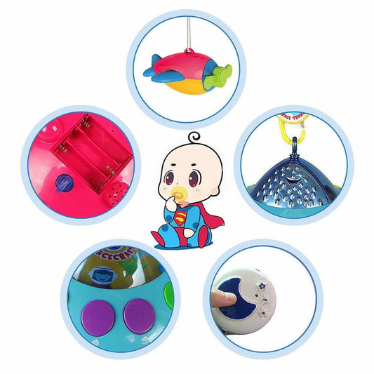 Carusel muzical cu telecomanda si proiector, Huanger Dreamful Mobile, 2 elicoptere si 2 avioane, 108 cantecele, + 0 luni