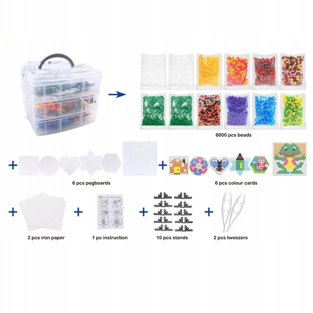 Set 6000 margele de calcat, Sabloane, 6+ ani, Multicolor