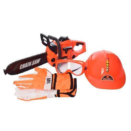 Set de joaca cu drujba si echipament de protectie, +3 ani, Portocaliu/Negru