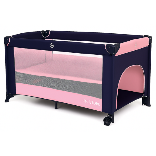 Patut Turistic Pliabil idealSTORE, Solid, Doua Etaje, Roti, Saltea Moale Pliabila, Geanta Transport