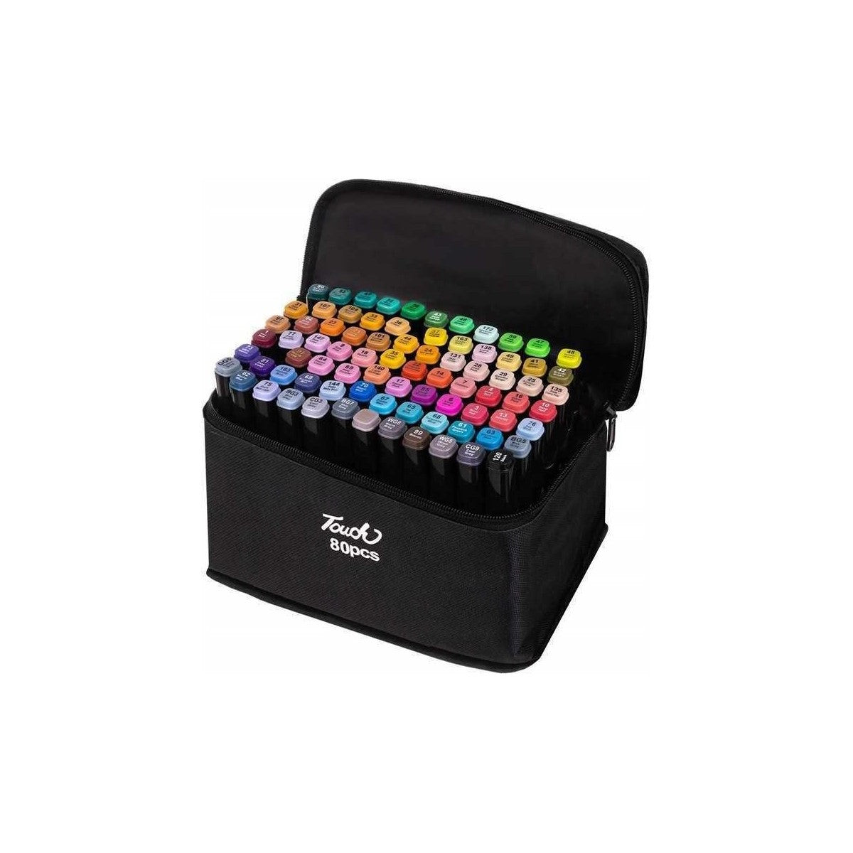 Set 80 markere colorate duble cu suport si geanta depozitare, varf subtire si gros 1/6 mm, cerneala pe baza de alcool, SOLLUXE