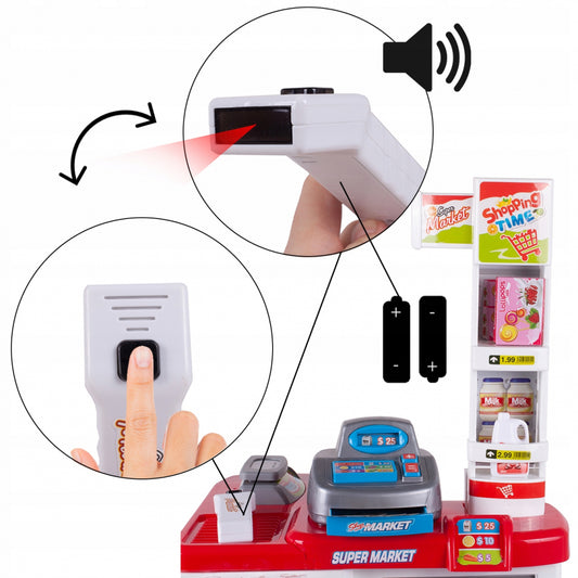 Supermarket cu casa de marcat si carucior de cumparaturi si accesorii