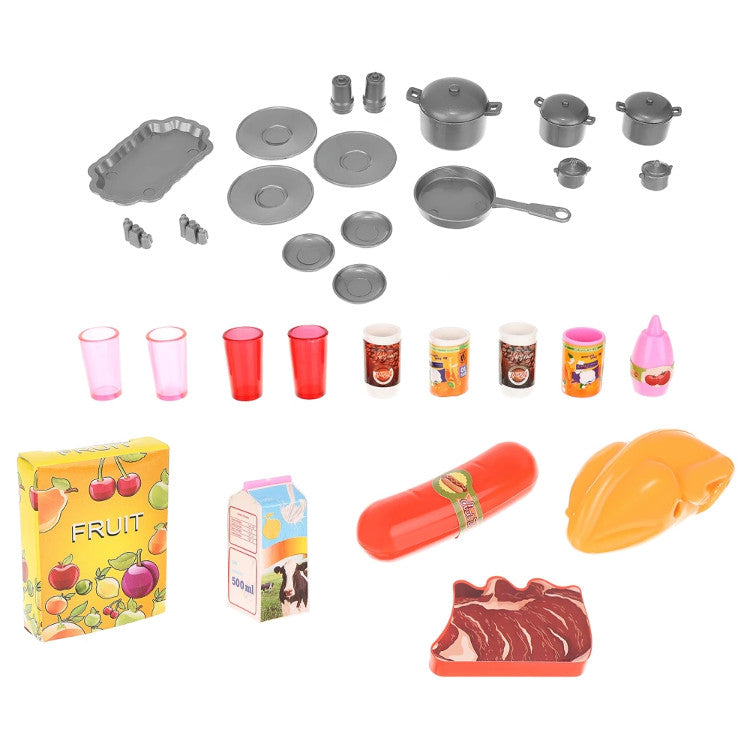 Bucatarie pentru papusi, 3 corpuri independente + 47 accesorii, efecte sonore si luminoase, 37x7,5x27 cm, culoare rosu