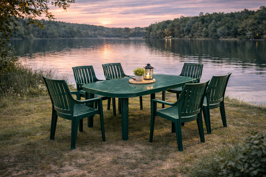 Set masa gradina idealSTORE cu 6 scaune si masa 135x82 cm, polipropilena rezistenta UV