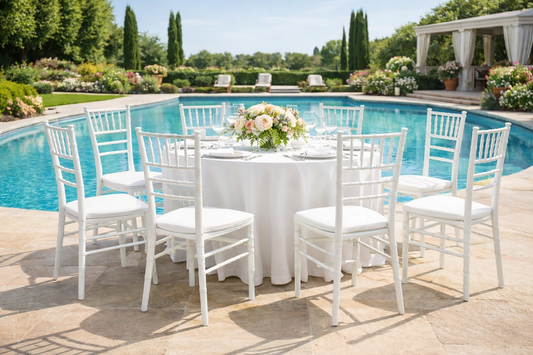 Set 6 Scaune Eveniment tip Chiavari idealSTORE Alb, 87 cm, Rezistent, Pentru Nunti, Restaurante si Gradini