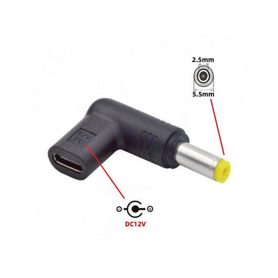 Adaptor USB Type C la DC 5.5x2.1mm 12V PD idealSTORE, conversie alimentare unghi 90°