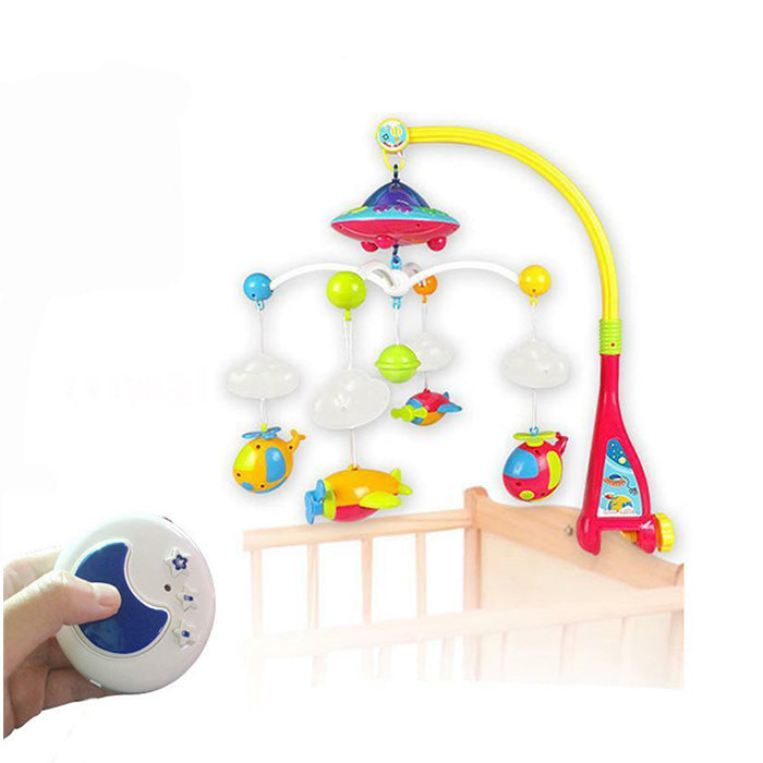 Carusel muzical Starry Night AKU cu Telecomanda, 108 melodii, Proiectie astrala color cu 4 figurine, jucarie pentru bebelusi AK6315