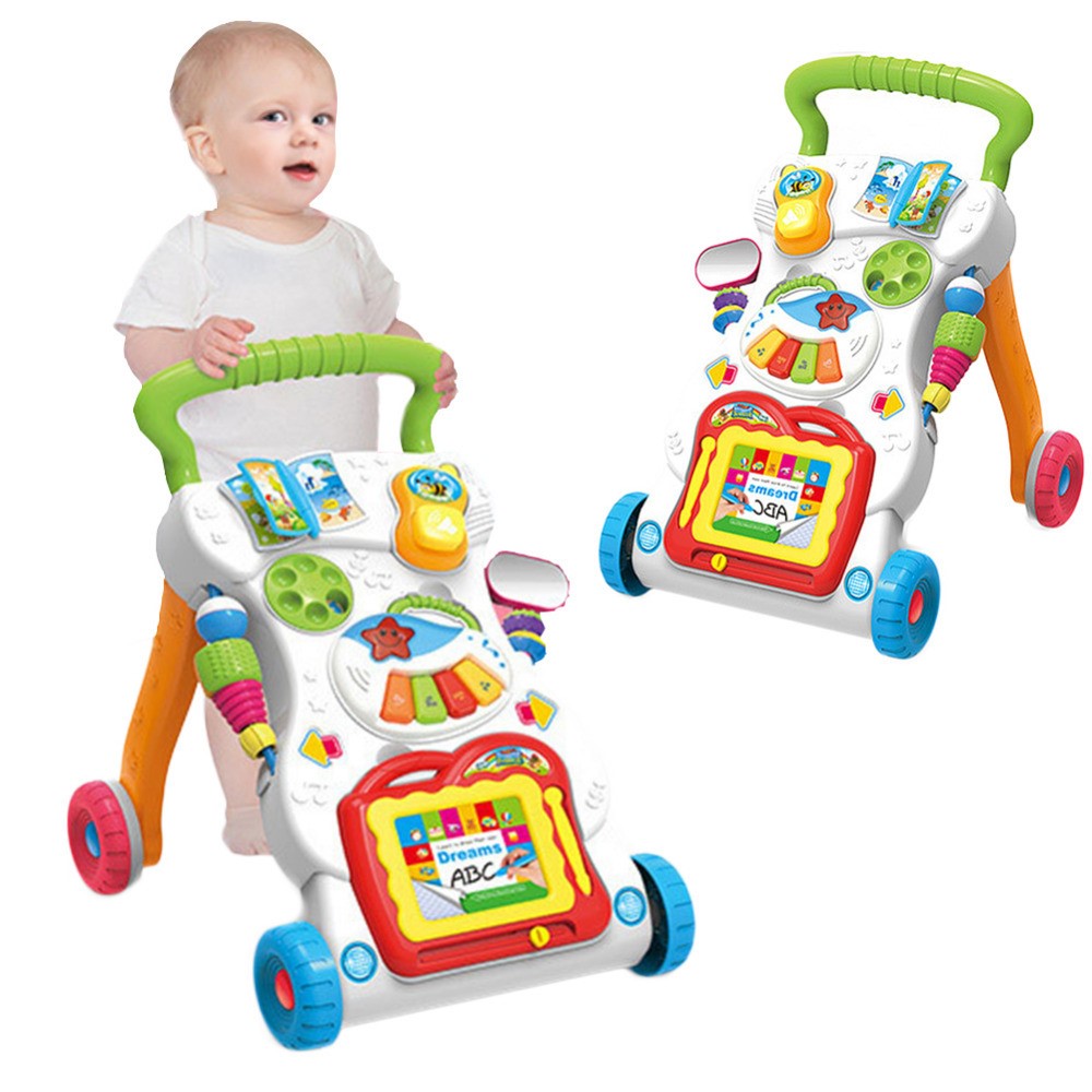 Premergator Baby Walker, multifunctional, pentru bebe, 7 jucarii montabile, Alb