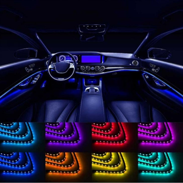 Banda LED Lumini Ambientale idealSTORE Auto 12V, 9W Telecomanda, Control Muzical 4 x 22 cm, RGB