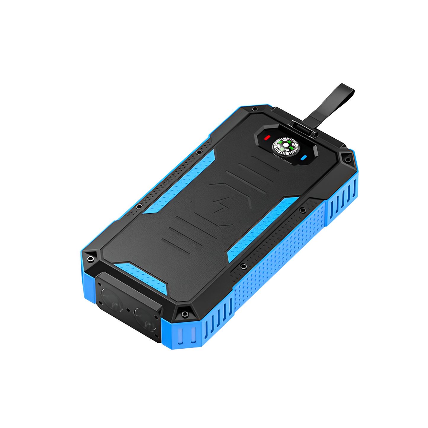 Baterie Externa SunnyCharge IdealStore Wireless, Incarcare Solara, Wireless,Rapida, Capacitate 30.000 mAh, Detine 4 iesiri, Busola, Lanterna, Tensiune iesire 5V-12V - 2.5A-4A, Black-Blue Edition