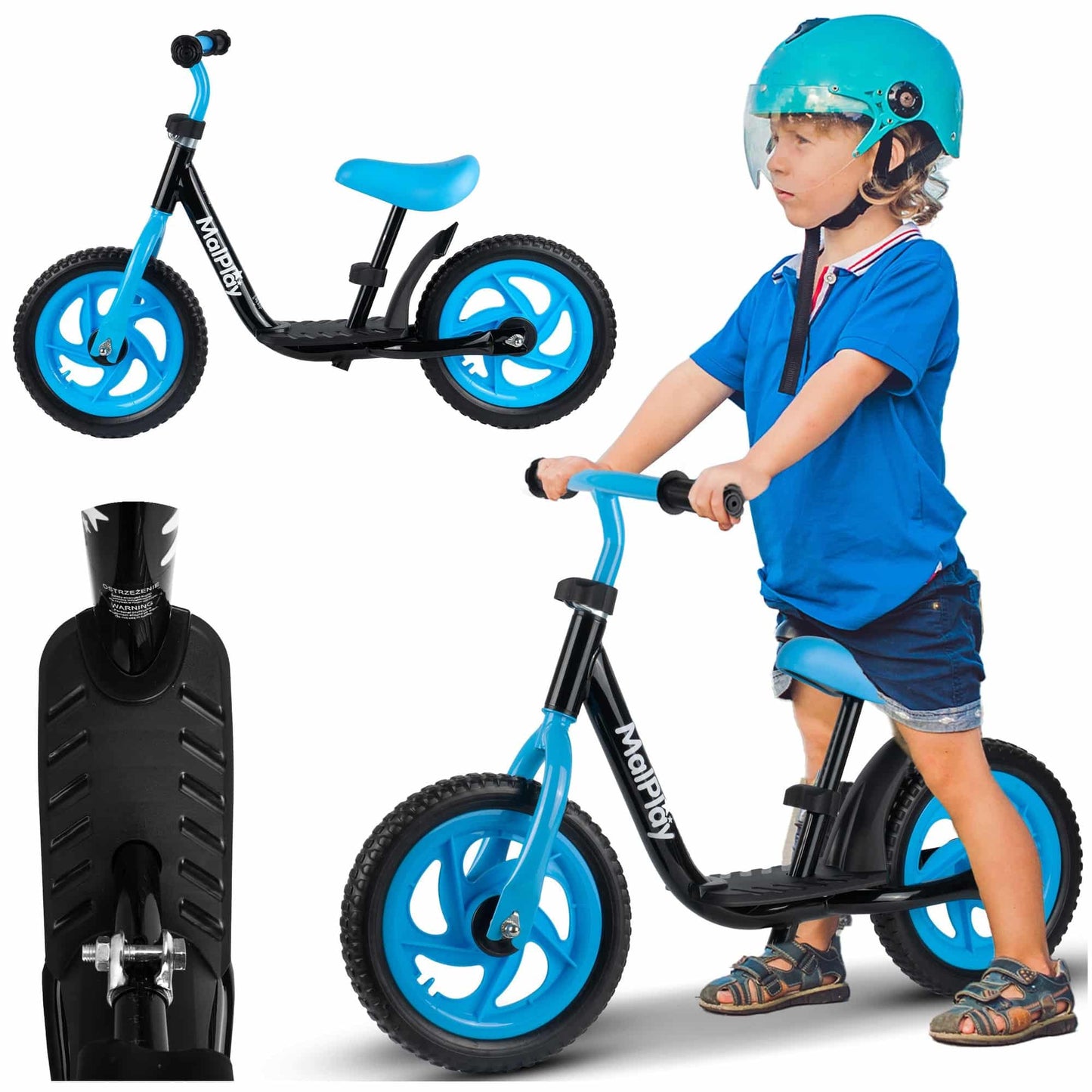 Bicicleta de Echilibru fara pedale Blue Fury idealSTORE, Dimensiuni 86 x 42 x 55-61 cm, Sa moale Reglabila, Manere antiderapante+, Roti din Spuma EVA, Aparatore de noroi incorporata, Reglarea inaltimii Ghidonului, Otel