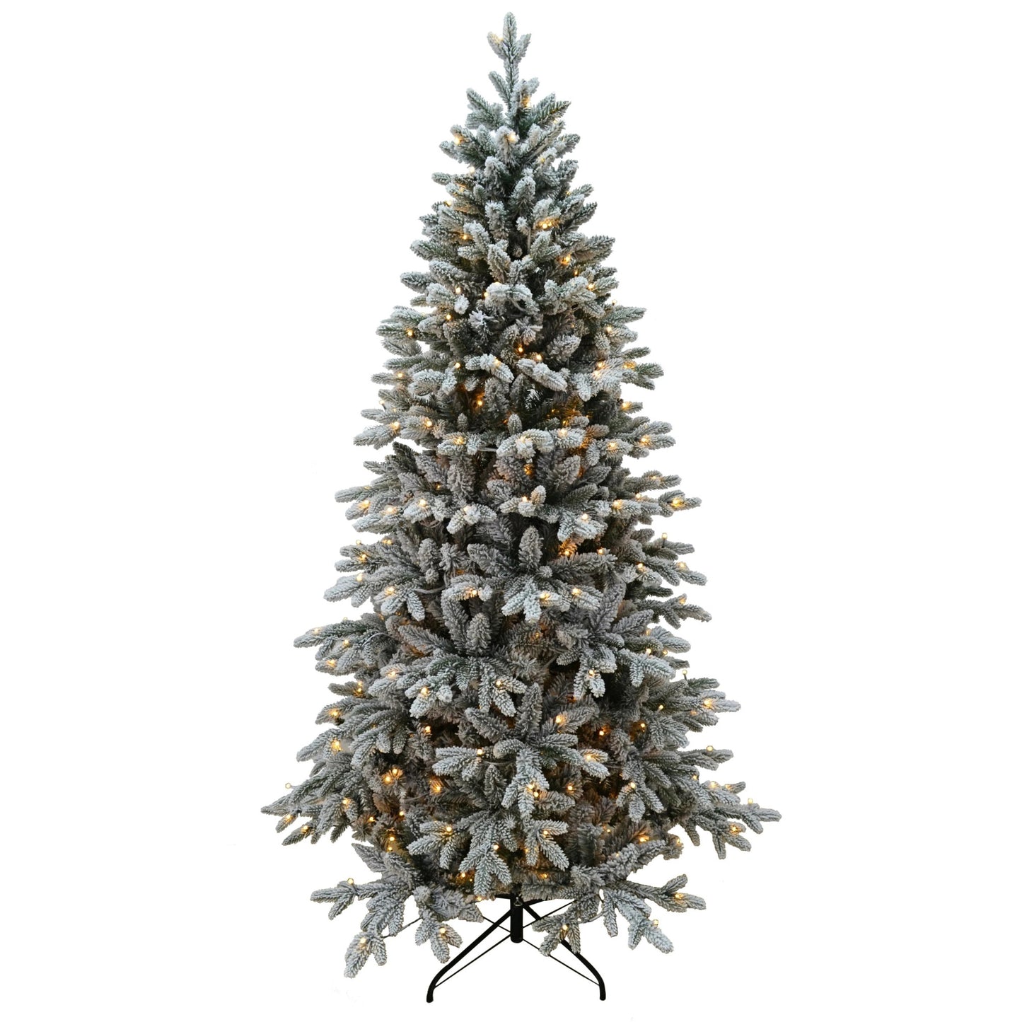 Brad Artificial de Craciun cu Zapada idealStore, Inaltime 210cm, Ramuri cu Zapada, 350 Led-uri Lumina Calda Continua, Aspect Natural, Asamblare Usoara, Suport Solid Inclus, Culoare Verde cu Alb