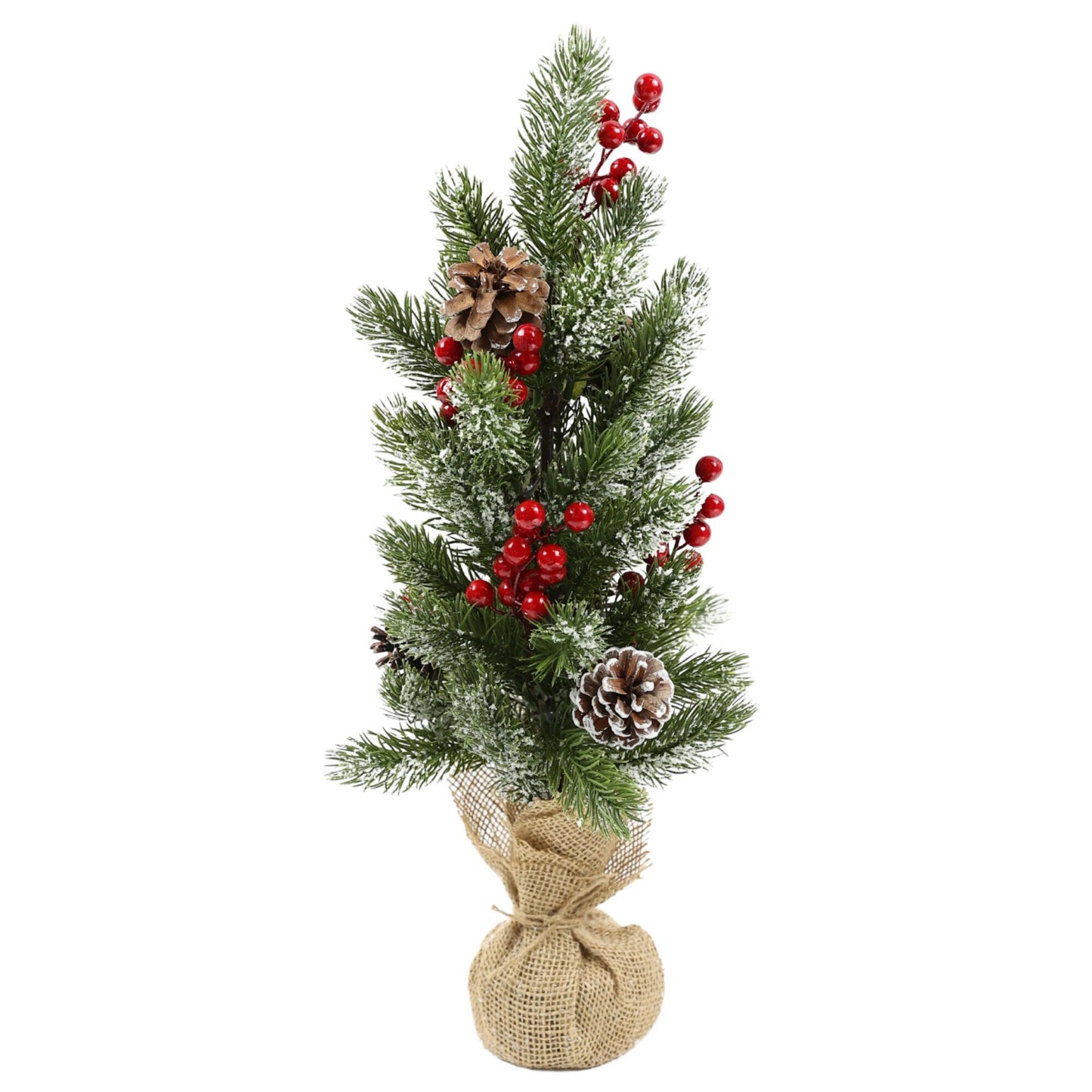 Bradut Decorativ de Craciun idealStore, Inaltime 50CM, Crangute de Brad Ninse, Decorat cu Merisoare Rosii si Conuri de Brad, Perfect pentru Decorarea Mesei de Craciun