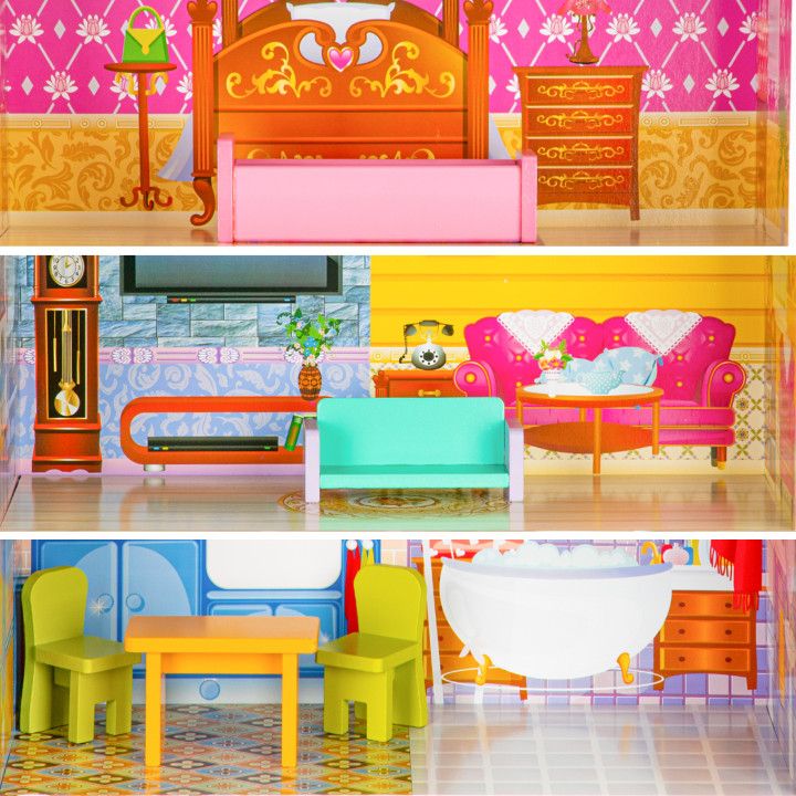 Casuta de Joaca Pentru Copii, Bigshot BS8012MC, 3 Niveluri, 3 Incaperi, Baie, Bucatarie, Piese de Mobilier Incluse, 95 x 50 x 24 cm, Multicolora