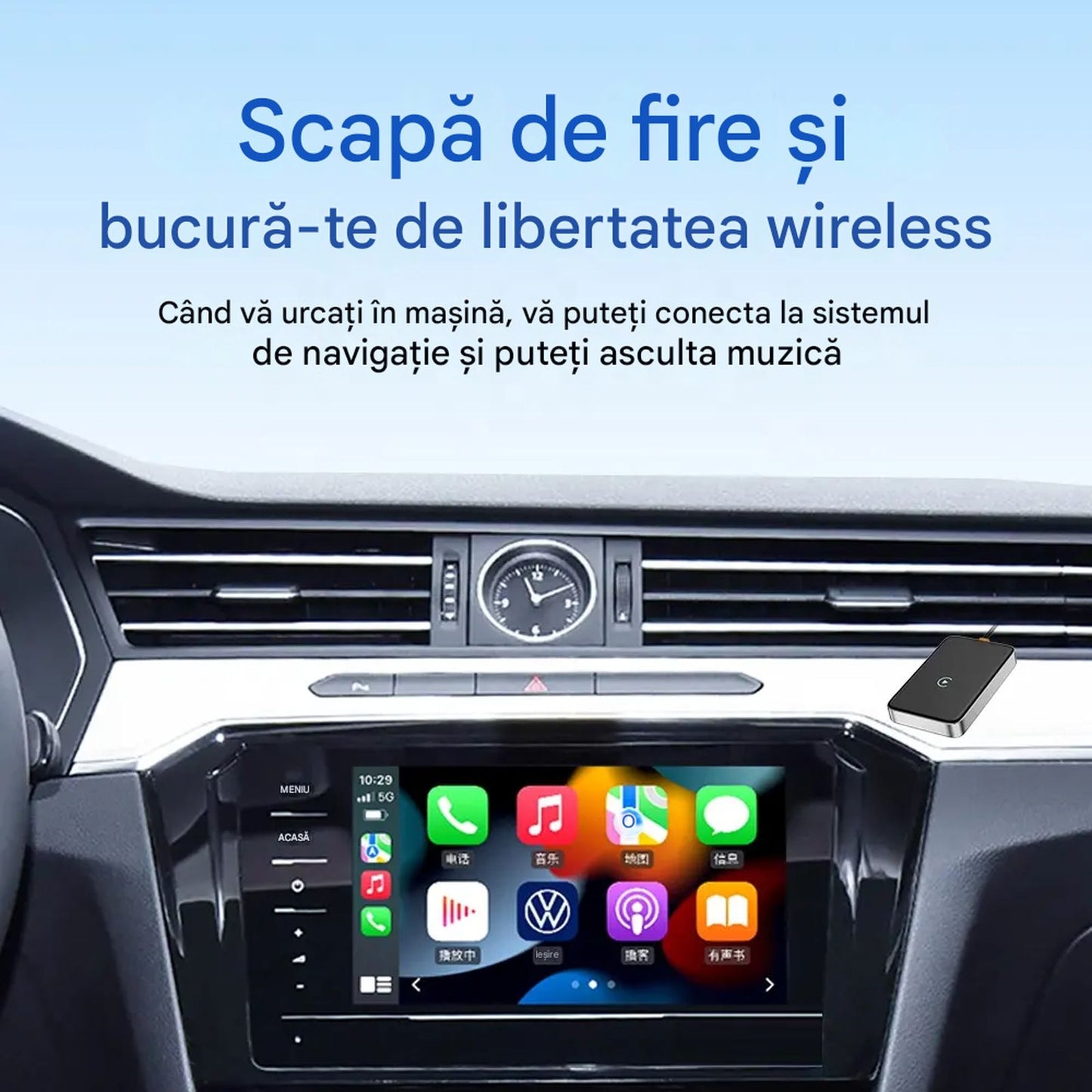 Adaptor Wireless CarPlay idealSTORE USB Plug and Play Compatibil iOS Android