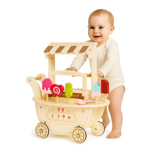 Carucior de inghetata din lemn Ice Cream Ideal Store cu accesorii copii