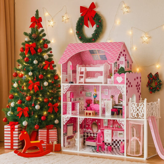 Casuta de Papusi din Lemn idealSTORE cu Lift 3 Nivele si Mobilier