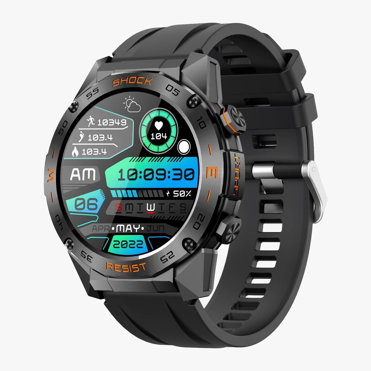 Ceas Smartwatch Shock idealSTORE, Ecran TFT 1.46`, Apel Bluetooth, Asistent Vocal AI, Notificai Smart, Monitorizare Sanatate, Senzor Ritm Cardiac, Moduri Sport, Rezistent la Apa, Materiale Premium, Negru