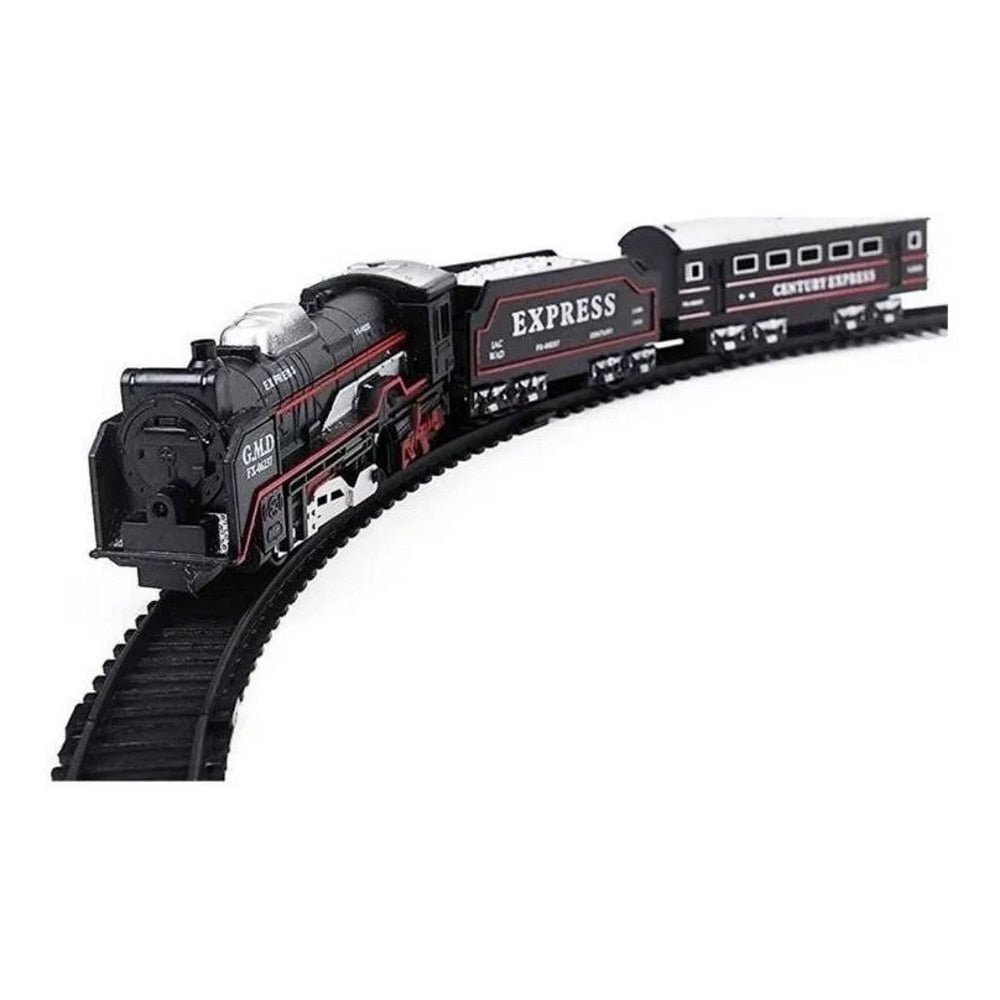 Circuit Electric cu Tren Century Express idealSTORE, Include o Locomotiva Echipata cu Lumini ce lumineaza Directia de mers, 2 Vagoane de Marfa, Ofera ore intregi de distractie