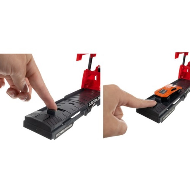 Set camion echipat cu 6 masinute CLASStitude, 3 nivele, functie de pliere, interactiv, 30 x 11.5 x 7 cm, Rosu