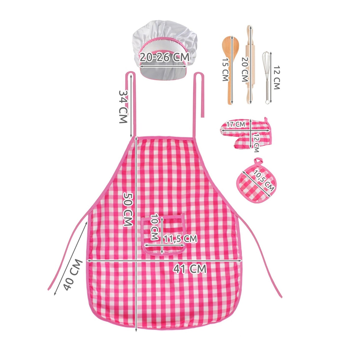Costum Bucatar Copii 4 Piese Roz IdealStore – Set Bucatarie cu Sort, Caciula si Accesorii