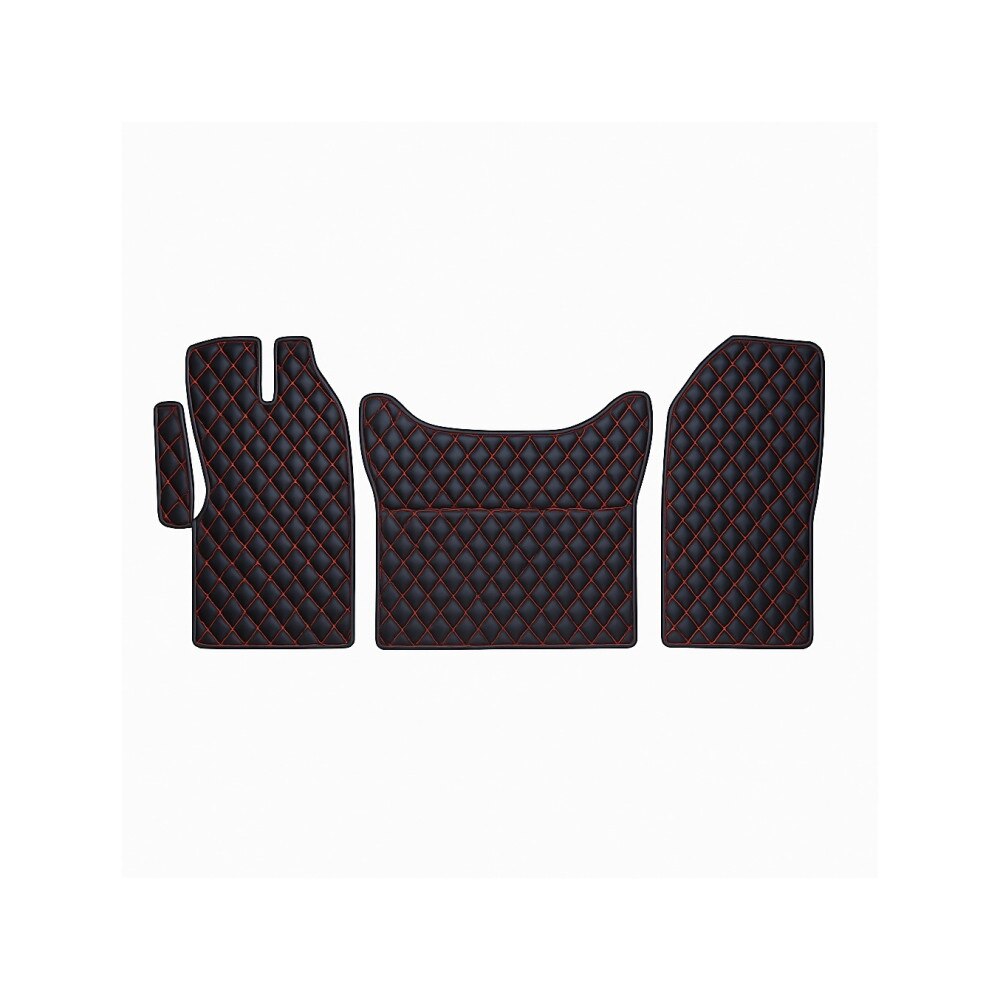 Covoare Auto Imitatie Piele idealSTORE, Model Romb, Compatibile Iveco Daily V 2014, Material Antiderapant, Usor de Curatat, Montaj Rapid, Design Elegant, Aspect Modern, Culoare Negru-Cusatura Rosie