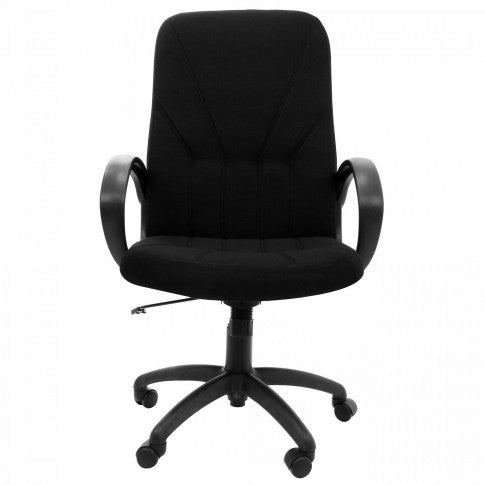 Scaun birou directoria idealSTORE Ibiza, rotativ, din lemn stratificat curbat, compatibil cu regim de utilizare 8 h/zi, tapiterie din stofa neagra, culoare negru