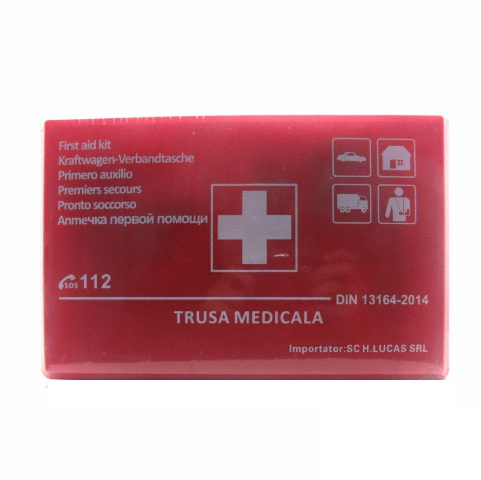 Kit de siguranta obligatoriu, cu stingator cu pulbere, triunghi reflectorizant, trusa sanitara, vesta reflectorizanta