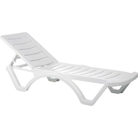 Sezlong KlaussTech de plaja/piscina, Plastic, Rezistenta la UV, Spatar Ajustabil, Rezistent la umezeala, Design confortabil, 200x72xH30,5 cm, Culoare Alb