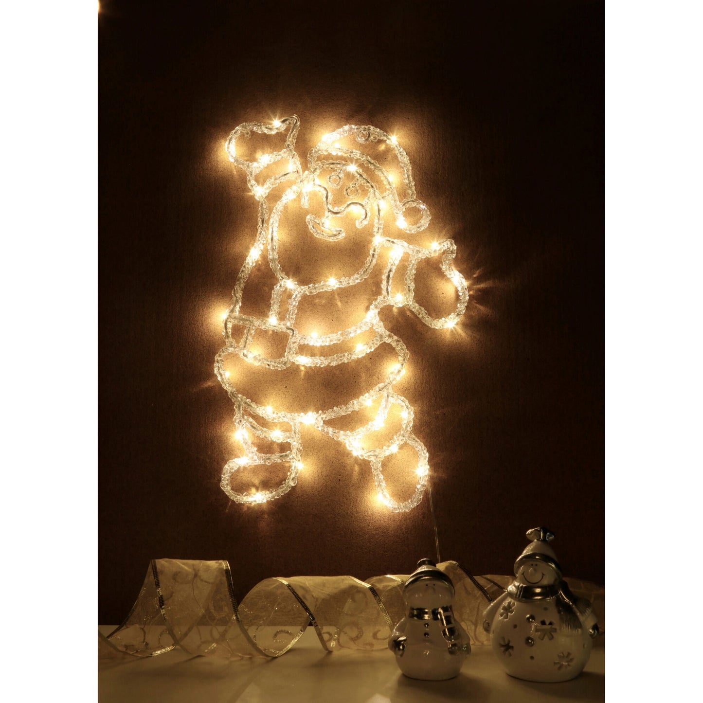 Decoratiune Luminoasa de Craciun Mos Craciun idealStore, Contine 50 MicroLed-uri, Lumina Constanta Calda, Dimensiune 28.5 x 44.5cm, Grad de Protectie Ridicat IP44, Conceput Pentru Uz Interior si Exterior