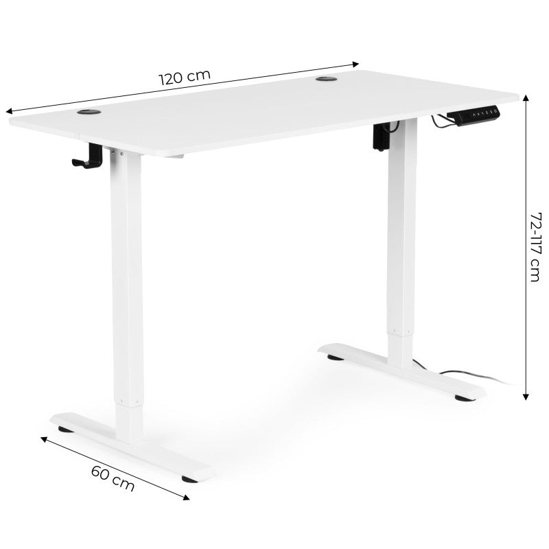 Birou electric reglabil pe inaltime office idealSTORE MordenOffice 120x60 cm alb memorie 3 pozitii