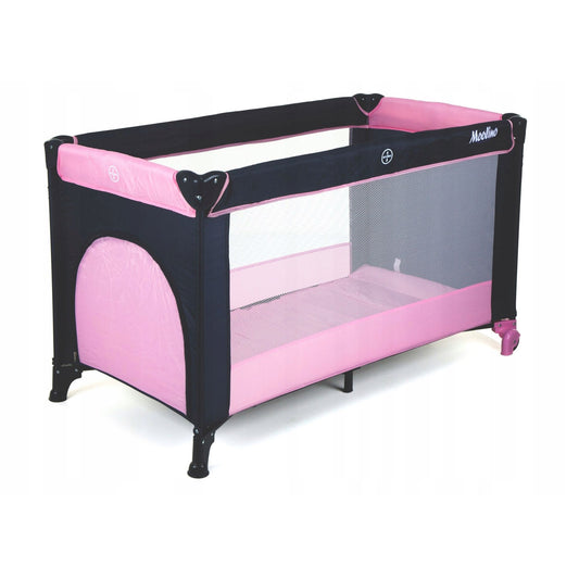 Patut pliant de voiaj KINDERCARE cu Saltea inclusa, Geanta de transport, Buzunar cu fermoar pentru acces copil, Material lavabil, Roti cu franare, Roz