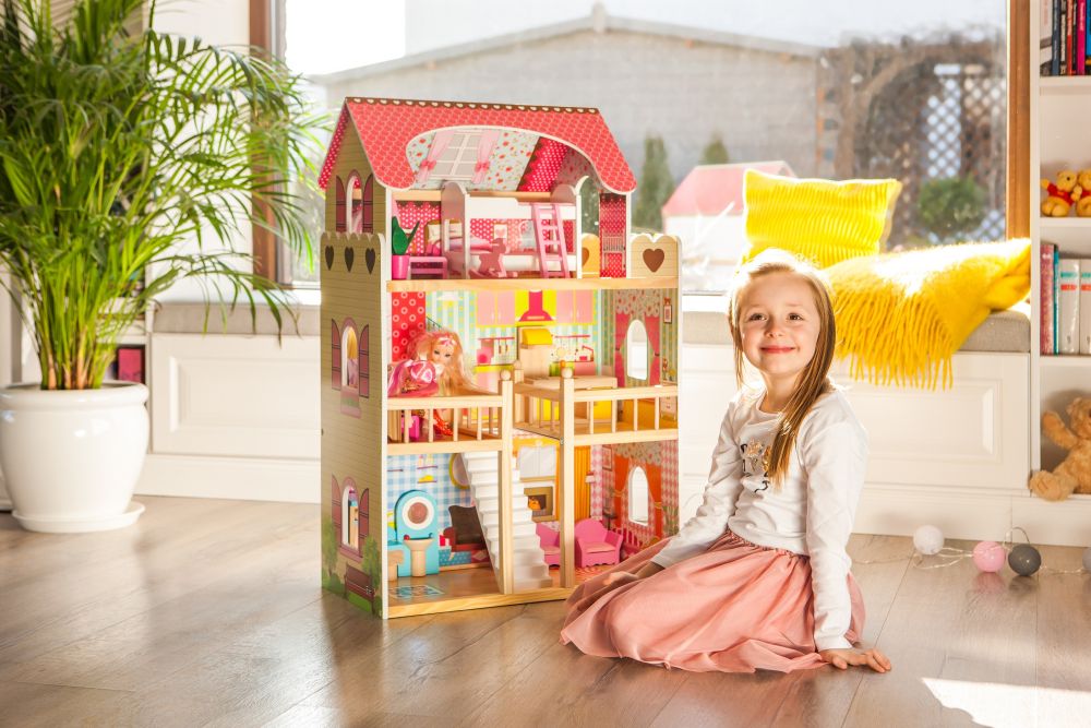 Casuta de Papusi Mare din Lemn, EcoToys, Malinowa 2, 90 cm