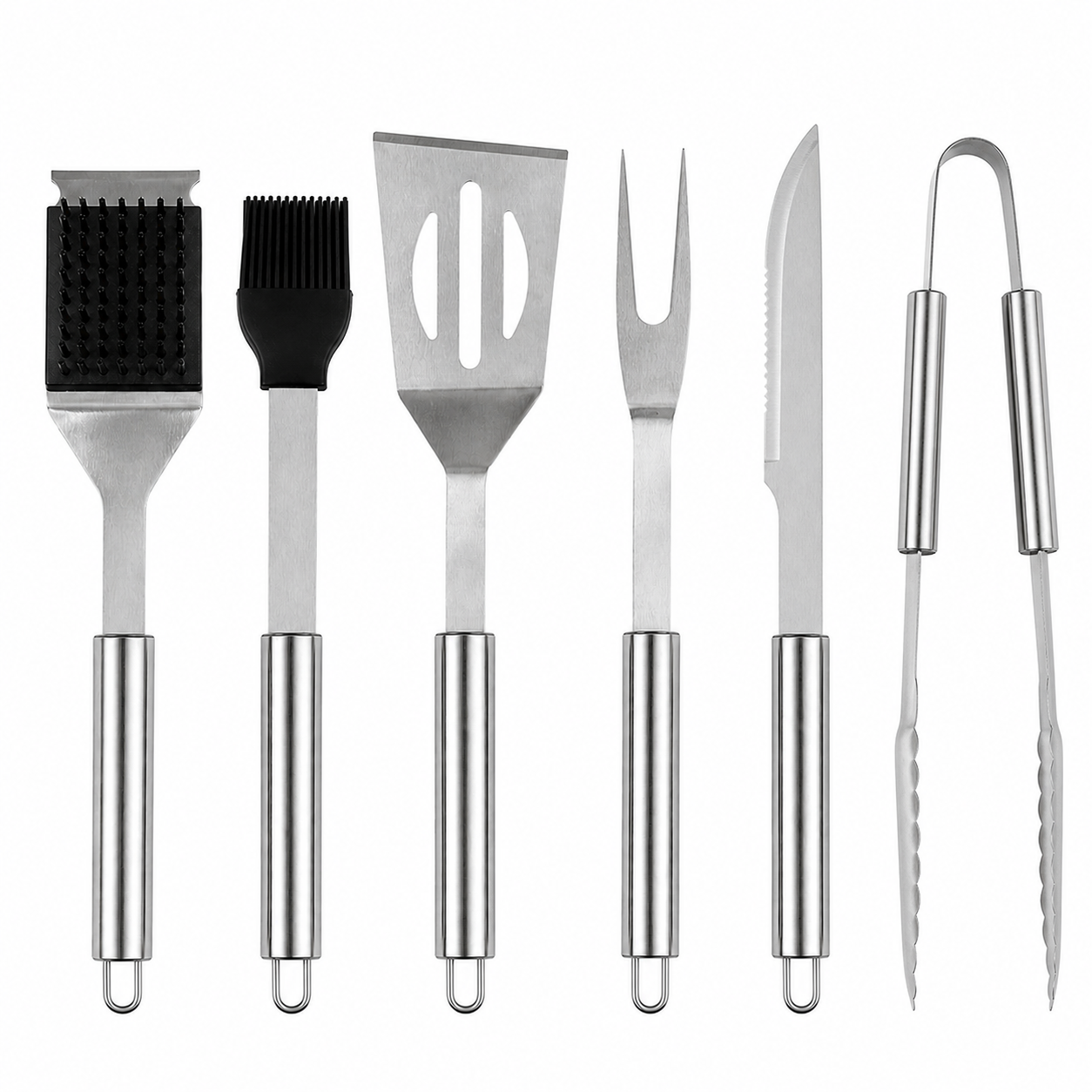 Set 6 ustensile si accesorii pentru gratar GrillMixx idealSTORE, Fabricate din otel inoxidabil