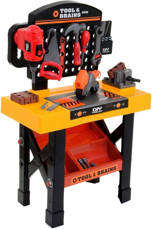 Jucarie mini atelier de lucru FunFit, pentru copii, cu scule si accesorii, 75x49 cm, 50 piese