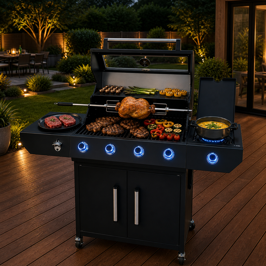 Gratar pe Gaz idealSTORE 5 Arzatoare 17kW cu Termometru si Capac