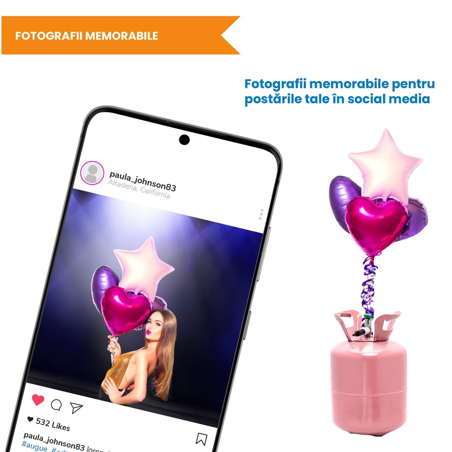 Butelie heliu petrecere 0.20 m3 IdealStore set cu 30 baloane umflare usoara