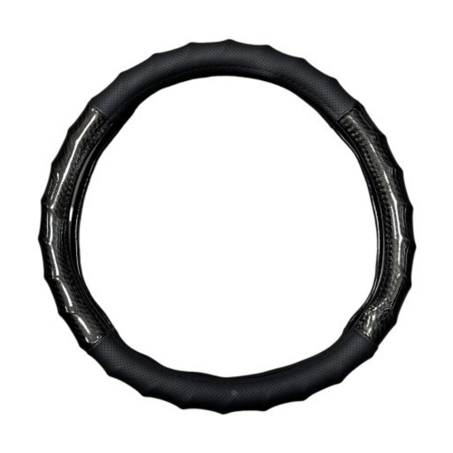 Husa Volan Imitatie Piele si Carbon idealStore, Marime M 38CM, Culoare Negru, Compatibila cu Majoritatea Volanelor Standard