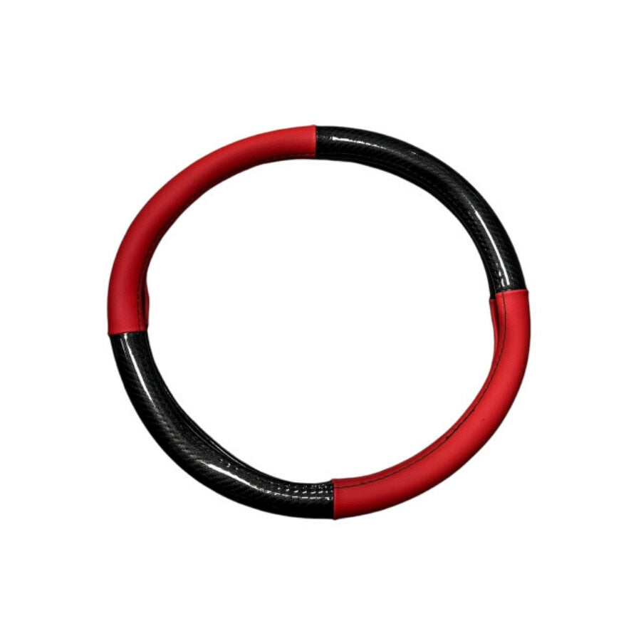 Husa Volan Imitatie Piele si Carbon idealStore, Marime M 38CM, Culoare Negru Rosu, Compatibila cu Majoritatea Volanelor Standard