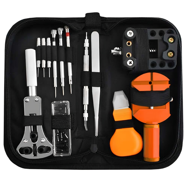 Trusa de scule idealSTORE pentru repararea ceasului, Include 13 piese, Fiecare are propria functie, Otel Inoxidabil-Plastic, Husa transport inclusa